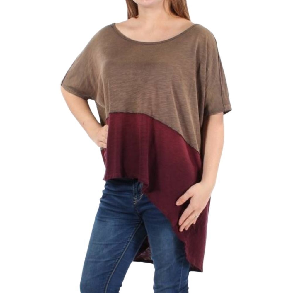 FREE PEOPLE Burgundy Short Sleeve Hi-Lo Top Size XS‎